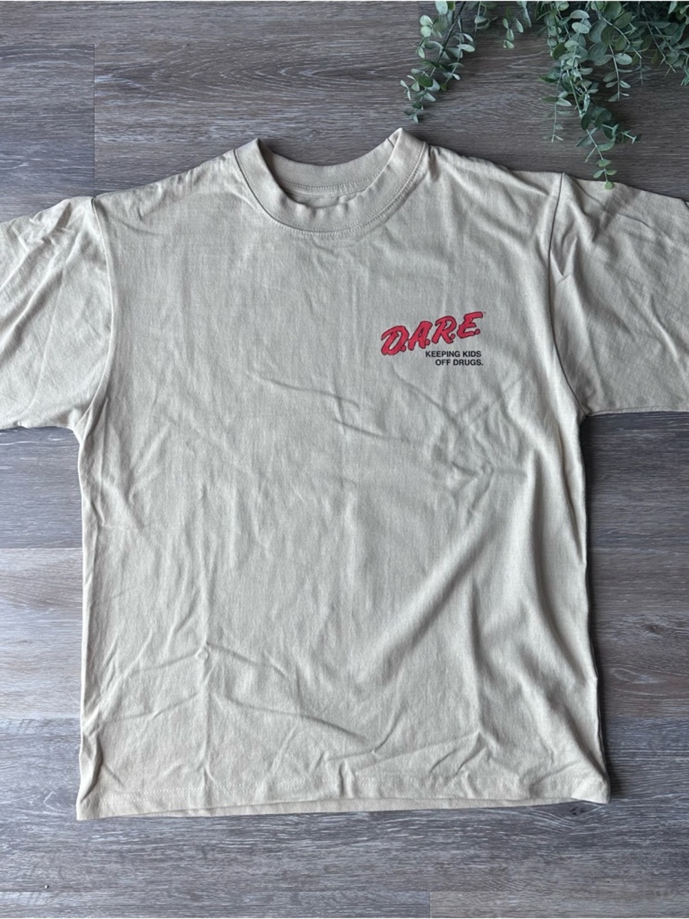 D.A.R.E Logo Beige Crewneck T-Shirt Vintage Style
